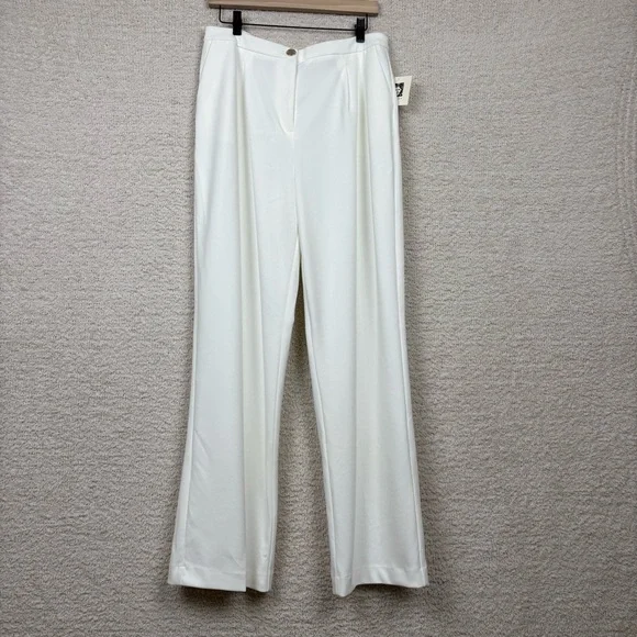 Anne Klein Pants Womens 10 Ivory High Rise Wide Leg Professional Office Career - Picture 1 of 13